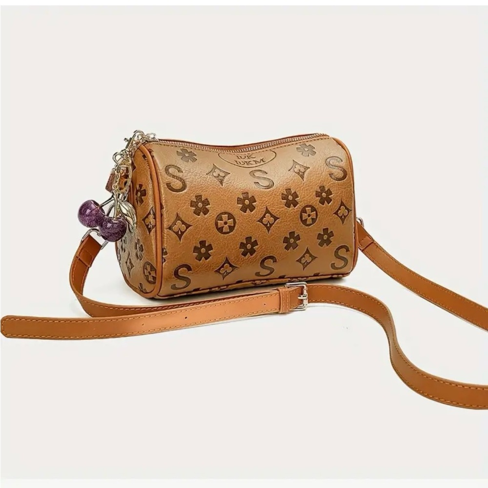 Carmel Monogram Barrel Crossbody Bag Purple Cherry Charm NIP - Picture 8 of 14